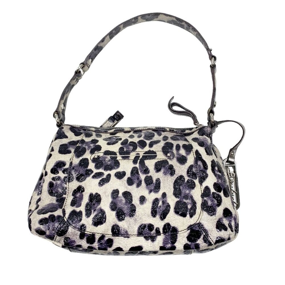 B. Makowsky Shiny Leopard Print Genuine Leather Satchel Handbag Purse - Picture 4 of 16